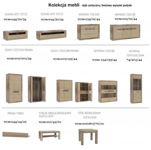 Meble Forte TIZIANO TZS52RB-P82 Szafa P Dąb antyczny/Beż połysk Meble Forte TIZIANO TZS52RB-P82 Szafa P Dąb antyczny/Beż połysk