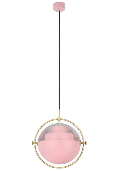 King Home Lampa wisząca sufitowa VARIA różowa - stal nierdzewna złoty uchwyt - ruchomy kulisty klosz King Home Lampa wisząca sufitowa VARIA różowa - stal nierdzewna złoty uchwyt - ruchomy kulisty klosz