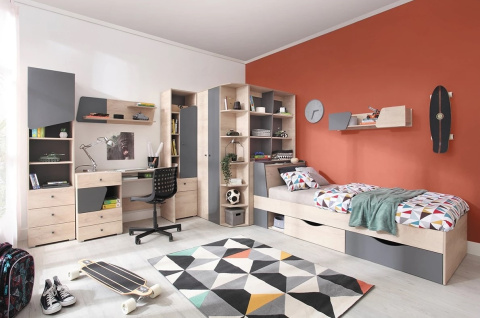 KOMODA SZAFKA MŁODZIEŻOWA MEBLAR DELTA System DL10 - Dąb / Antracyt laminat półki szuflady do salonu dla dziecka dla nastolatka KOMODA SZAFKA MŁODZIEŻOWA MEBLAR DELTA System DL10 - Dąb / Antracyt laminat półki szuflady do salonu dla dziecka dla nastolatka