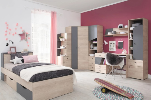 KOMODA MŁODZIEŻOWA MEBLAR DELTA System DL11 - Dąb / Antracyt szuflady półki płyta laminowana dla dziecka dla nastolatka KOMODA MŁODZIEŻOWA MEBLAR DELTA System DL11 - Dąb / Antracyt szuflady półki płyta laminowana dla dziecka dla nastolatka