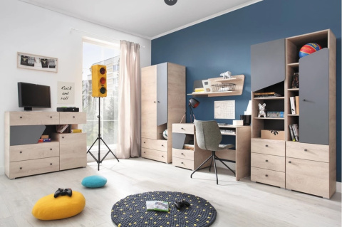KOMODA MŁODZIEŻOWA MEBLAR DELTA System DL11 - Dąb / Antracyt szuflady półki płyta laminowana dla dziecka dla nastolatka KOMODA MŁODZIEŻOWA MEBLAR DELTA System DL11 - Dąb / Antracyt szuflady półki płyta laminowana dla dziecka dla nastolatka