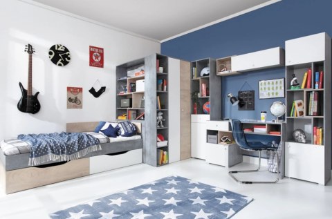 SZAFA MŁODZIEŻOWA NAROŻNA DWUDRZWIOWA GARDEROBA SIGMA System SI3 Meblar - Biały Lux / Beton PŁYTA LAMINOWANA MEBLE MŁODZIEŻOWE SZAFA MŁODZIEŻOWA NAROŻNA DWUDRZWIOWA GARDEROBA SIGMA System SI3 Meblar - Biały Lux / Beton PŁYTA LAMINOWANA MEBLE MŁODZIEŻOWE