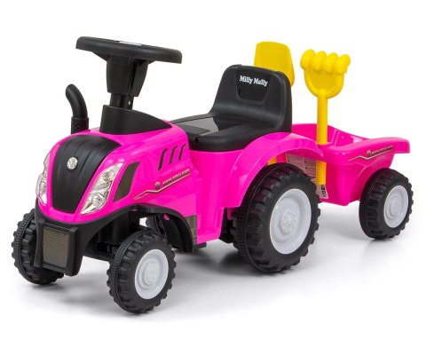 POJAZD JEŹDZIK New Holland T7 Milly Mally TRAKTOR Pink RÓŻOWY Z PRZYCZEPKĄ grabiami i łopatką światła dźwięki POJAZD JEŹDZIK New Holland T7 Milly Mally TRAKTOR Pink RÓŻOWY Z PRZYCZEPKĄ grabiami i łopatką światła dźwięki
