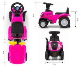 Milly Mally Pojazd Jeździk New Holland T7 Traktor Pink Różowy z przyczepką grabiami i łopatką światła dźwięki