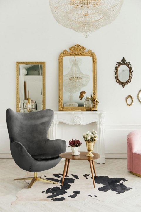 D2.DESIGN Fotel relaksacyjny Jajo Velvet Gold czarny - bujany fotel wypoczynkowy, kołyska, obrotowy - złota noga D2.DESIGN Fotel relaksacyjny Jajo Velvet Gold czarny - bujany fotel wypoczynkowy, kołyska, obrotowy - złota noga