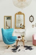 D2.DESIGN Fotel relaksacyjny Jajo Velvet Gold niebieski - bujany fotel wypoczynkowy, kołyska, obrotowy - złota noga