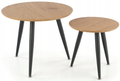 Halmar MENTONA 2, zestaw 2x ława MDF fornir dąb złoty/czarny stal malowana fi59 fi40 Halmar MENTONA 2, zestaw 2x ława MDF fornir dąb złoty/czarny stal malowana fi59 fi40
