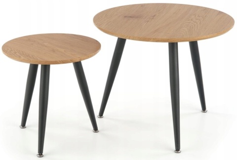 Halmar MENTONA 2, zestaw 2x ława MDF fornir dąb złoty/czarny stal malowana fi59 fi40 Halmar MENTONA 2, zestaw 2x ława MDF fornir dąb złoty/czarny stal malowana fi59 fi40