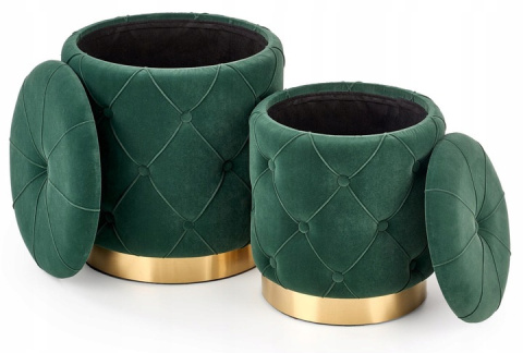 Halmar POLLY zestaw 2x pufa otwierana, ciemny zielony velvet, stal złoty fi 40 Halmar POLLY zestaw 2x pufa otwierana, ciemny zielony velvet, stal złoty fi 40