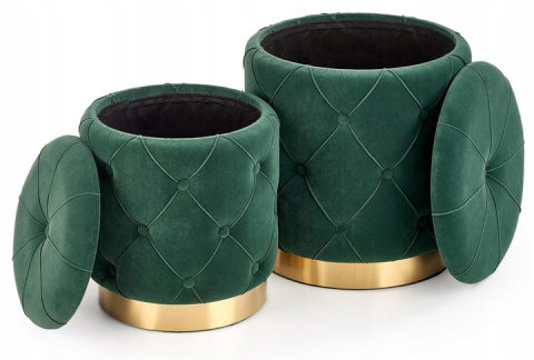 Halmar POLLY zestaw 2x pufa otwierana, ciemny zielony velvet, stal złoty fi 40 Halmar POLLY zestaw 2x pufa otwierana, ciemny zielony velvet, stal złoty fi 40