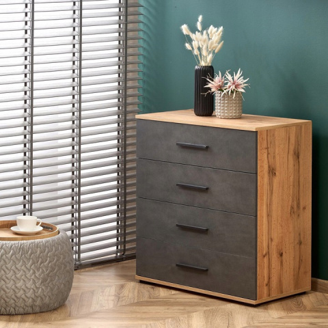 Halmar komoda LIMA KM-3 dąb wotan/popielaty MDF laminat obrzeża ABS 77x40, 4 szuflady Halmar komoda LIMA KM-3 dąb wotan/popielaty MDF laminat obrzeża ABS 77x40, 4 szuflady