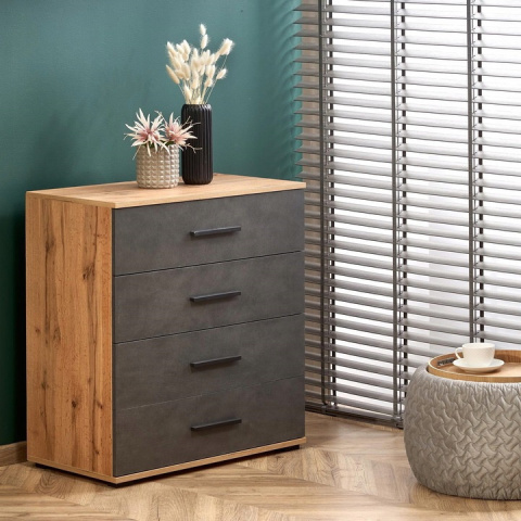 Halmar komoda LIMA KM-3 dąb wotan/popielaty MDF laminat obrzeża ABS 77x40, 4 szuflady Halmar komoda LIMA KM-3 dąb wotan/popielaty MDF laminat obrzeża ABS 77x40, 4 szuflady