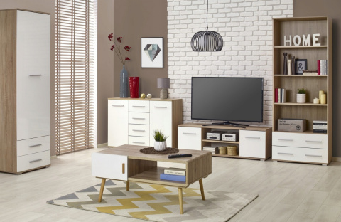 REGAŁ Z SZUFLADAMI OTWARTY - PÓŁKI LIMA REG3 Halmar DĄB SONOMA / BIAŁY POŁYSK płyta laminowana OBRZEŻA ABS REGAŁ Z SZUFLADAMI OTWARTY - PÓŁKI LIMA REG3 Halmar DĄB SONOMA / BIAŁY POŁYSK płyta laminowana OBRZEŻA ABS