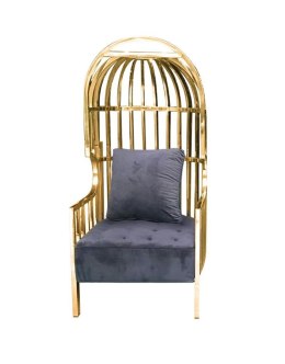 King Home Fotel LORD złoty - czarne siedzisko z poduszką, metalowy stelaż , oparcie w kształcie klatki