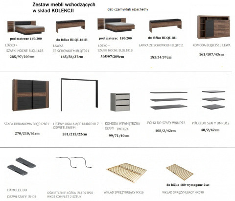 Meble Forte BELLEVUE BLQL181B-N09 Łóżko z szafkami nocnymi Dąb Szlachetny/Dąb Czarny Meble Forte BELLEVUE BLQL181B-N09 Łóżko z szafkami nocnymi Dąb Szlachetny/Dąb Czarny