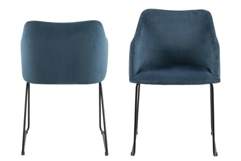 ACTONA Krzesło do jadalni Casablanca Dark Blue - tapicerowane krzesło granatowe z podłokietnikami, nogi czarne metalowe płozy ACTONA Krzesło do jadalni Casablanca Dark Blue - tapicerowane krzesło granatowe z podłokietnikami, nogi czarne metalowe płozy