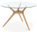 Halmar stół ASHMORE okrągły blat szkło - transparentny, noga lite drewno dębowe- naturalny fi 120