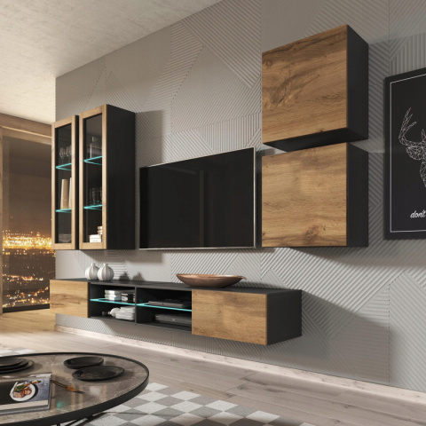 Halmar LIVO RTV 160 wisząca MDF laminat korpus antracyt, front dąb votan 160x40 push-click Halmar LIVO RTV 160 wisząca MDF laminat korpus antracyt, front dąb votan 160x40 push-click