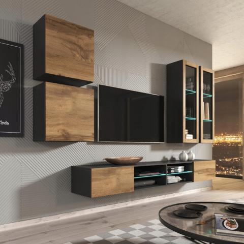 Halmar LIVO RTV 160 wisząca MDF laminat korpus antracyt, front dąb votan 160x40 push-click Halmar LIVO RTV 160 wisząca MDF laminat korpus antracyt, front dąb votan 160x40 push-click