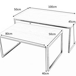 Halmar ława SABROSA zestaw 2 stelaż stal malowana proszkowo - czarny, blat MDF laminowany - dąb złoty 100x50 80x50