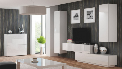 Halmar komoda LIVO KM-100 MDF stojąca biały połysk, system push-click Halmar komoda LIVO KM-100 MDF stojąca biały połysk, system push-click
