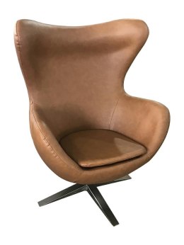 King Home Fotel EGG SZEROKI PU brązowy  - relaksacyjny fotel obrotowy z funkcją bujania - kołyska - ekoskóra / stelaż chromowany