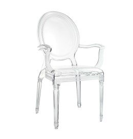 King Home Krzesło PRINCE ARM transparentne - poliwęglan - przezroczyste krzesło z podłokietnikami do jadalni w barokowym stylu