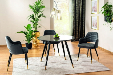 SIGNAL STÓŁ CYRYL II MDF + szkło hartowane CZARNY EFEKT KAMIENIA / CZARNO-ZŁOTY STELAŻ METAL FI 100 SIGNAL STÓŁ CYRYL II MDF + szkło hartowane CZARNY EFEKT KAMIENIA / CZARNO-ZŁOTY STELAŻ METAL FI 100