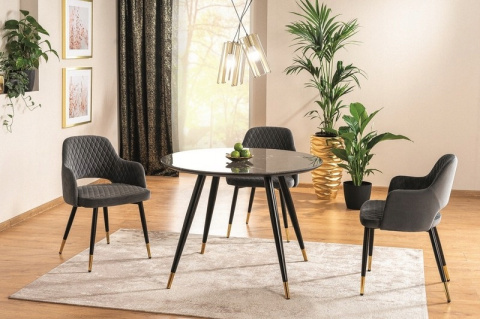 SIGNAL STÓŁ CYRYL II MDF + szkło hartowane CZARNY EFEKT KAMIENIA / CZARNO-ZŁOTY STELAŻ METAL FI 100 SIGNAL STÓŁ CYRYL II MDF + szkło hartowane CZARNY EFEKT KAMIENIA / CZARNO-ZŁOTY STELAŻ METAL FI 100