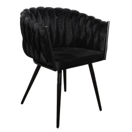 Intesi Krzesło do jadalni Tresse czarne - wygodne krzesło do stołu z podłokietnikami