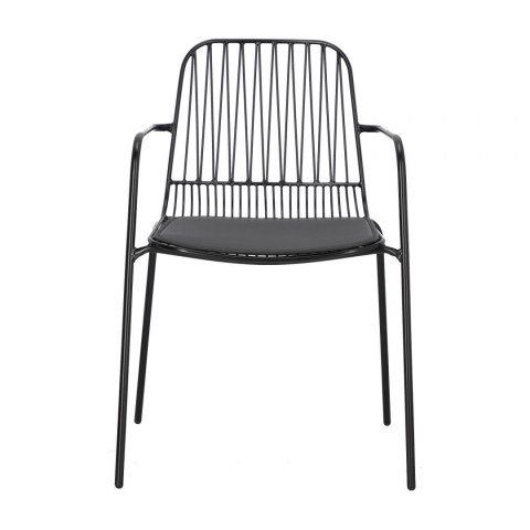 Intesi Krzesło Willy Arm Black z poduszką PU z ekoskóry - czarne metalowe krzesło z podłokietnikami Intesi Krzesło Willy Arm Black z poduszką PU z ekoskóry - czarne metalowe krzesło z podłokietnikami