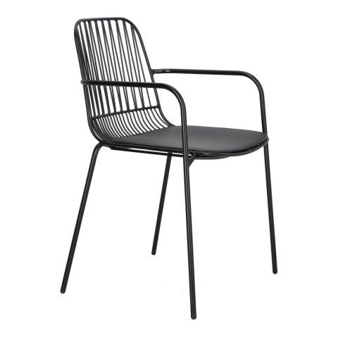Intesi Krzesło Willy Arm Black z poduszką PU z ekoskóry - czarne metalowe krzesło z podłokietnikami Intesi Krzesło Willy Arm Black z poduszką PU z ekoskóry - czarne metalowe krzesło z podłokietnikami
