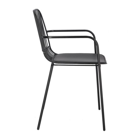Intesi Krzesło Willy Arm Black z poduszką PU z ekoskóry - czarne metalowe krzesło z podłokietnikami Intesi Krzesło Willy Arm Black z poduszką PU z ekoskóry - czarne metalowe krzesło z podłokietnikami