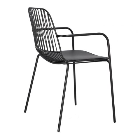 Intesi Krzesło Willy Arm Black z poduszką PU z ekoskóry - czarne metalowe krzesło z podłokietnikami Intesi Krzesło Willy Arm Black z poduszką PU z ekoskóry - czarne metalowe krzesło z podłokietnikami