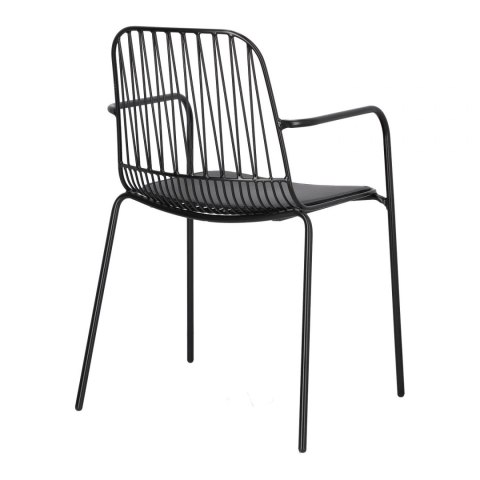 Intesi Krzesło Willy Arm Black z poduszką PU z ekoskóry - czarne metalowe krzesło z podłokietnikami Intesi Krzesło Willy Arm Black z poduszką PU z ekoskóry - czarne metalowe krzesło z podłokietnikami