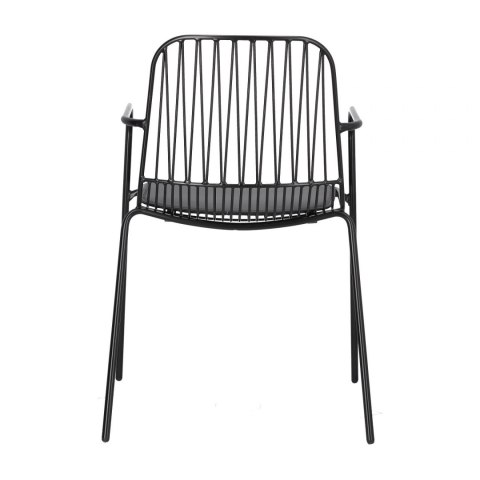 Intesi Krzesło Willy Arm Black z poduszką PU z ekoskóry - czarne metalowe krzesło z podłokietnikami Intesi Krzesło Willy Arm Black z poduszką PU z ekoskóry - czarne metalowe krzesło z podłokietnikami