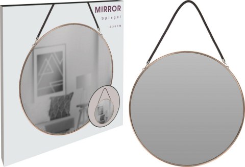 Intesi Lustro Alps 38 cm różowe złoto - okrągłe lustro na pasku z ekoskóry do salonu, przedpokoju Intesi Lustro Alps 38 cm różowe złoto - okrągłe lustro na pasku z ekoskóry do salonu, przedpokoju