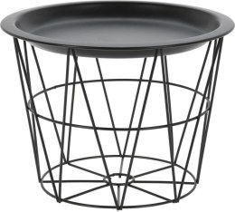INTESI Stolik kosz Cocotte czarny - metalowy stolik okrągły do salonu / sypialni z funkcją przechowywania