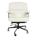 King Home Fotel biurowy ICON PRESTIGE PLUS biały - włoska skóra naturalna, czarna podstawa - fotel z możliwością odchylania