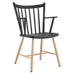 King Home Krzesło MILA ARM czarne - polipropylen i drewno bukowe z podłokietnikami