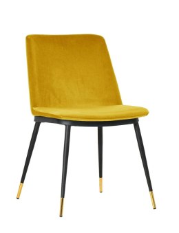 King Home Krzesło DIEGO żółte welur, podstawa metal czarno złota