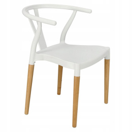 King Home Krzesło WISHBONE białe - polipropylen, drewno bukowe