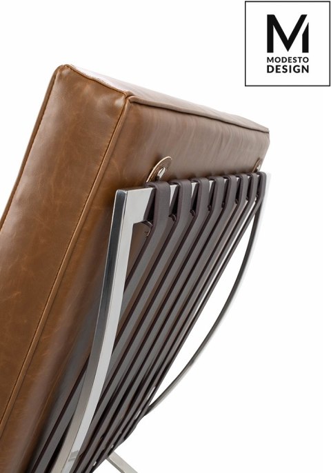 Modesto Design MODESTO fotel BARCELON VINTAGE PU - brązowa ekoskóra, stal polerowana - mini sofa pikowana Modesto Design MODESTO fotel BARCELON VINTAGE PU - brązowa ekoskóra, stal polerowana - mini sofa pikowana