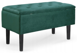 Halmar CLEO ławka z pojemnikiem tkanina ciemny zielony, lite drewno kauczukowe czarny, 80x40