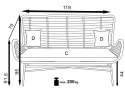 Halmar sofa Kanapa IKARO XL rattan synt. naturalny-czarny stal malowana, tkanina popielaty