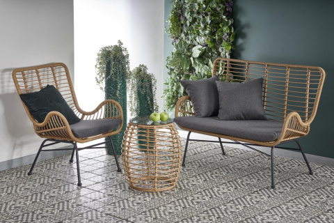 Halmar sofa Kanapa IKARO XL rattan synt. naturalny-czarny stal malowana, tkanina popielaty Halmar sofa Kanapa IKARO XL rattan synt. naturalny-czarny stal malowana, tkanina popielaty