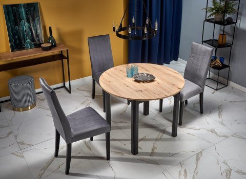 Halmar stół RINGO blat MDF okleinowany dąb artisan, nogi - czarny (102-142x102x76 cm) Halmar stół RINGO blat MDF okleinowany dąb artisan, nogi - czarny (102-142x102x76 cm)