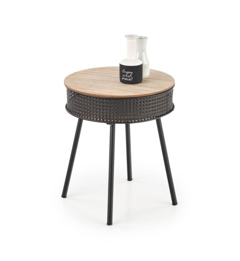 Halmar ława stolik ze schowkiem TROFEA MDF + okleina naturalny/czarny stal malowana, rattan synt. fi 40 Halmar ława stolik ze schowkiem TROFEA MDF + okleina naturalny/czarny stal malowana, rattan synt. fi 40
