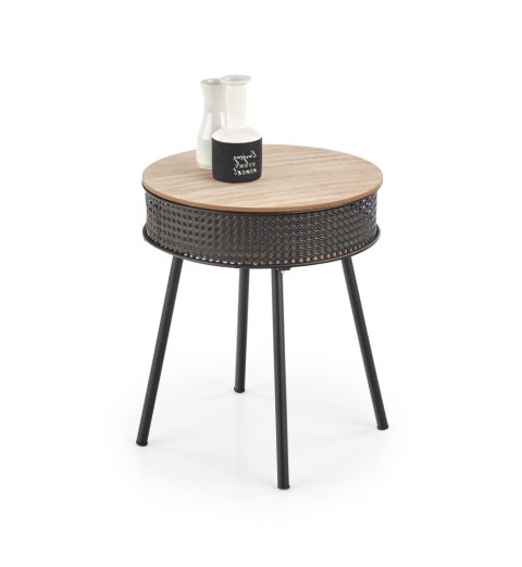 Halmar ława stolik ze schowkiem TROFEA MDF + okleina naturalny/czarny stal malowana, rattan synt. fi 40 Halmar ława stolik ze schowkiem TROFEA MDF + okleina naturalny/czarny stal malowana, rattan synt. fi 40