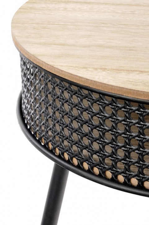 Halmar ława stolik ze schowkiem TROFEA MDF + okleina naturalny/czarny stal malowana, rattan synt. fi 40 Halmar ława stolik ze schowkiem TROFEA MDF + okleina naturalny/czarny stal malowana, rattan synt. fi 40